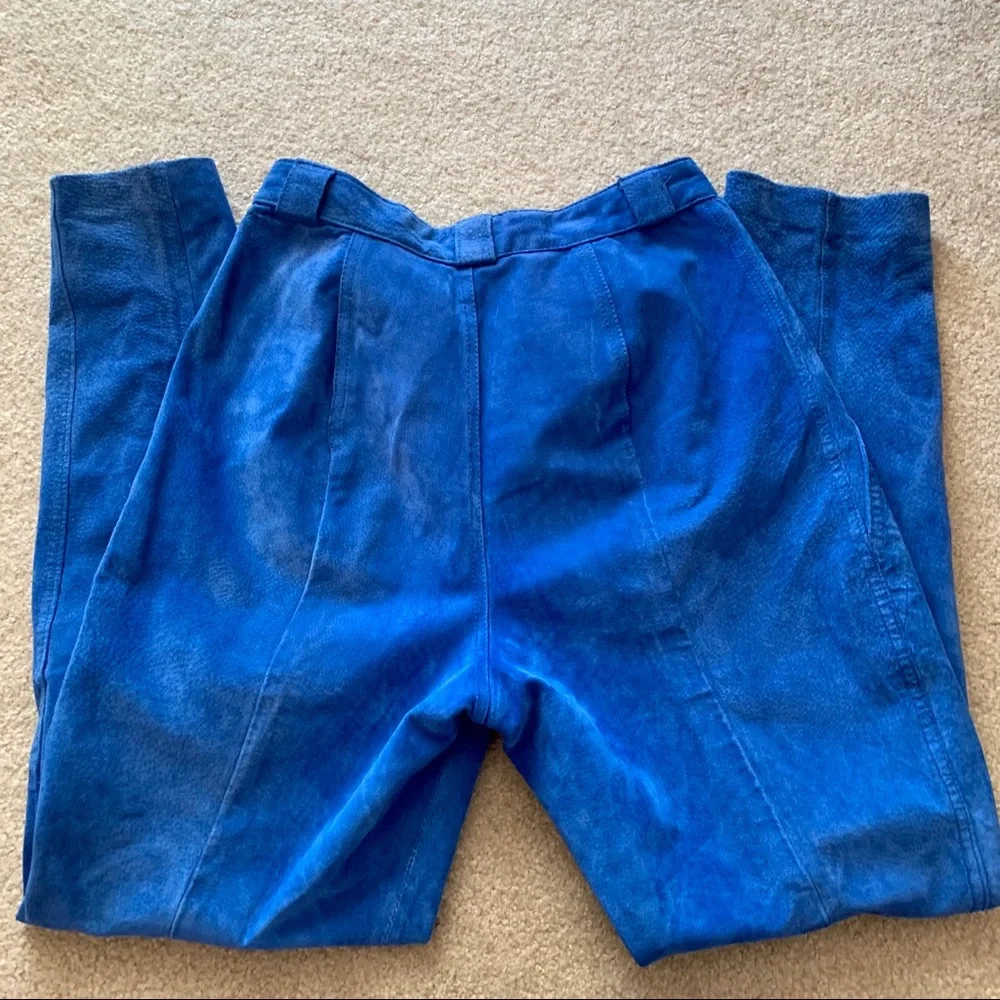 Vintage Royal Blue Suede High Waisted Trouser Pant - Picture 2 of 6